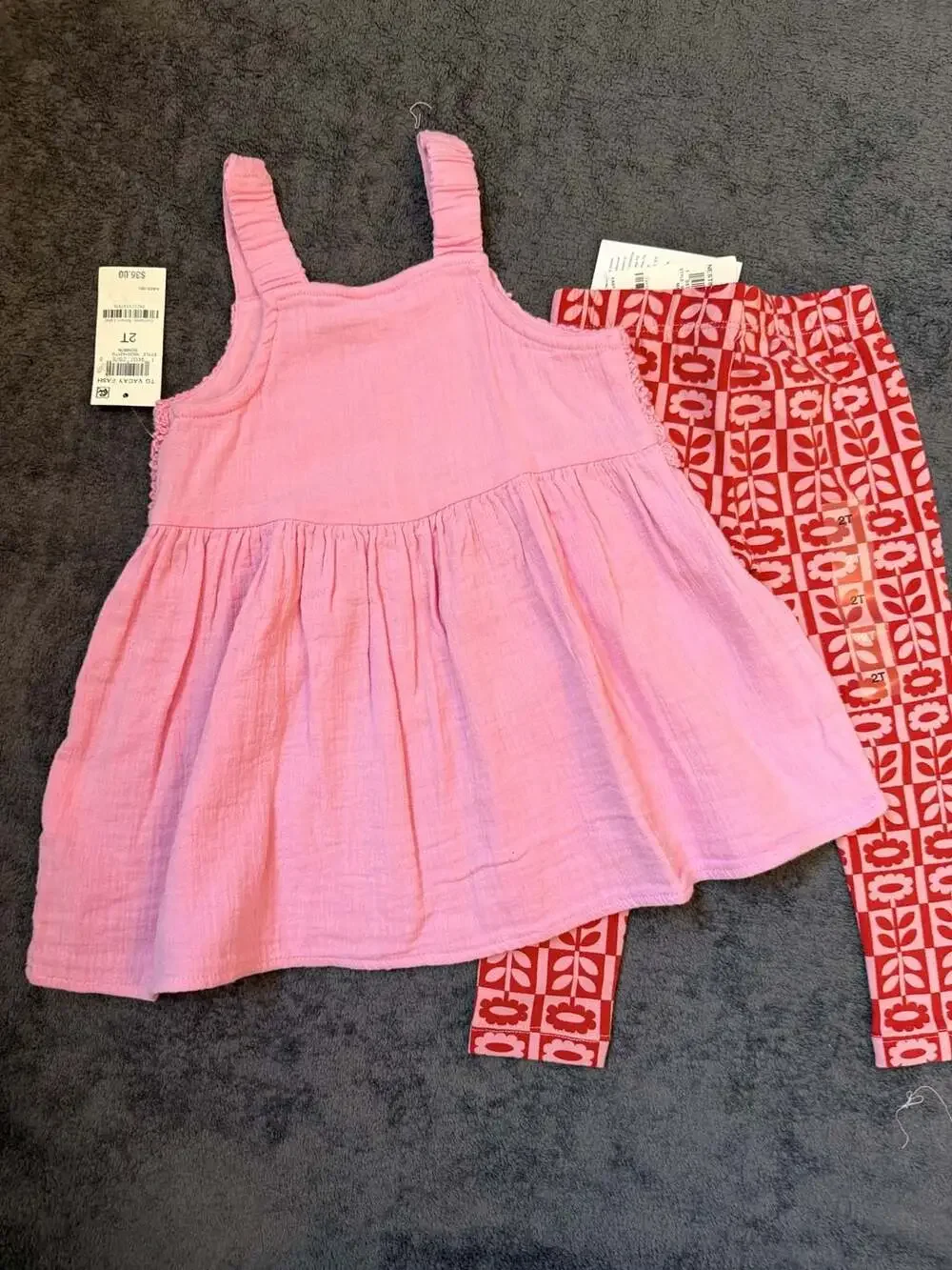 Nesting Table Girls Crochet Tank Dress and Floral Patterned Leggings Set